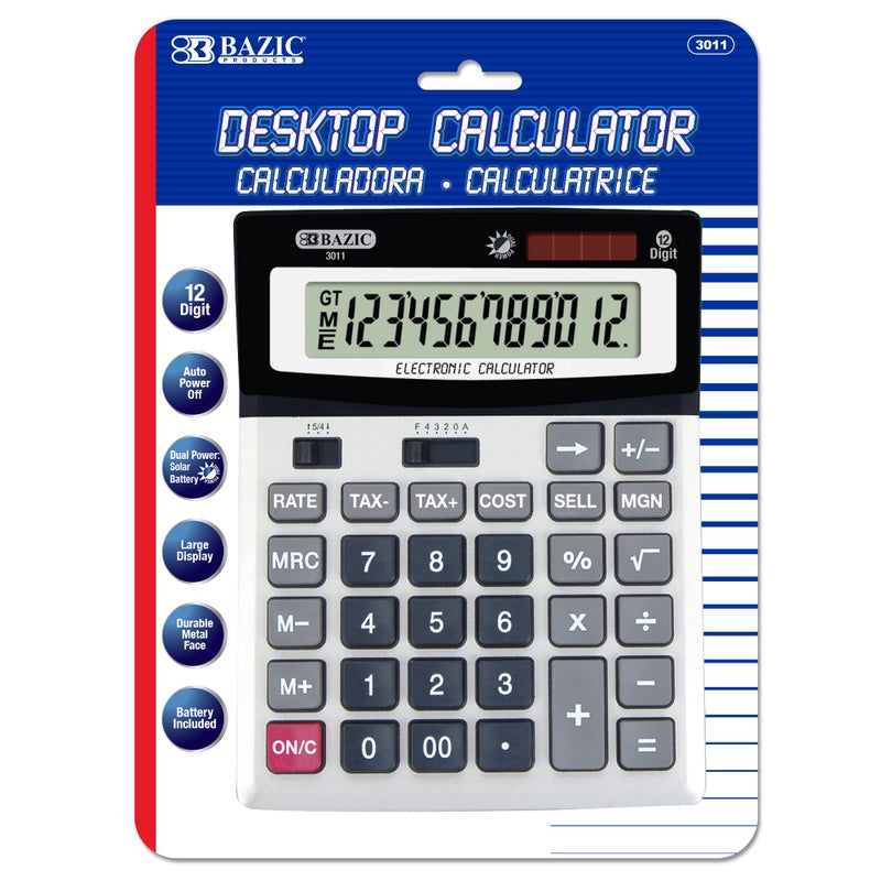 Bazic Products BAZIC 12-Digit Desktop Calculator with Profit Calculation & Tax Functions (3011) - Image 1